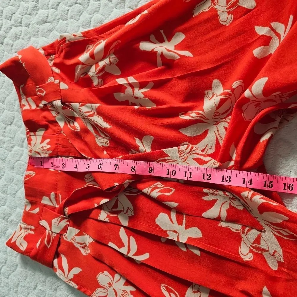 Viva Vena orange orchid pants floral pleated tie waist 2 26 - Picture 6 of 8